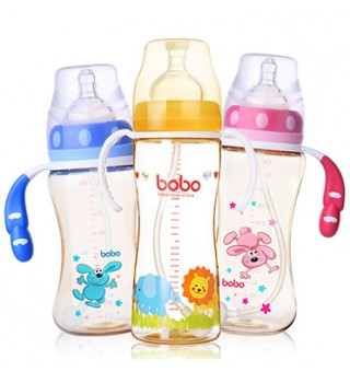 bobo奶瓶乐儿宝PPSU宽口径婴儿奶瓶带手柄宝宝奶瓶新生儿吸管奶瓶宝宝成长小金瓶