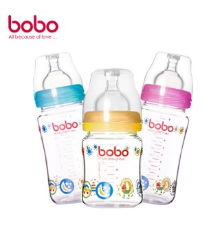 bobo奶瓶婴儿奶瓶进口瓶身中流量实感奶嘴耐高温玻璃宽口径奶瓶
