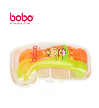 bobo乐儿宝 婴儿学食餐具组/弯头学食勺/学食叉/学食匙BC101B 黄色