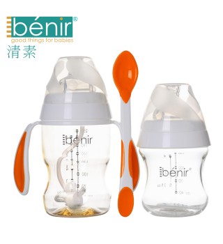 benir清素ppsu奶瓶玻璃宽口径婴儿新生儿防胀气带手柄奶瓶套装