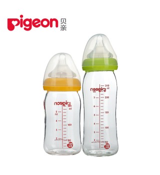 贝亲宽口径玻璃奶瓶 新生儿宝宝奶瓶防胀气婴儿玻璃奶瓶160/240ml